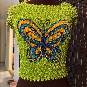 90s Crimped Pace Lime Green Butterfly Tee
